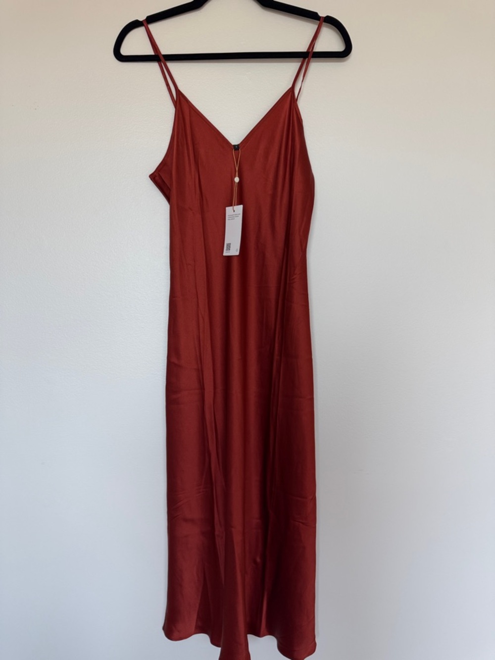 NWT Quince 100% Washable Silk Slip Dress in Paprika Red - Small - Picture 3 of 15